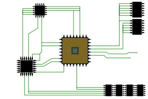 Abstract CPU chips with circuit board connection on white background Stockillustratie