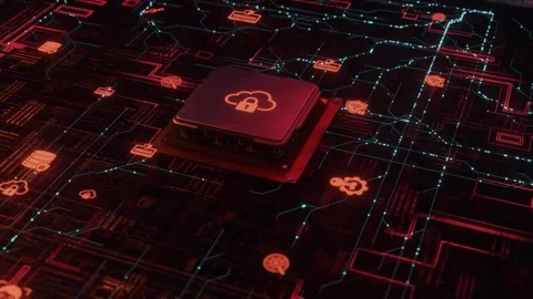 Abstract Cpu Cloud Security Padlock Data Flow Network Connectivity 4K Foota.. Stock Footage 333898421