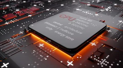 Abstract CPU with glow from below Stock Illustration