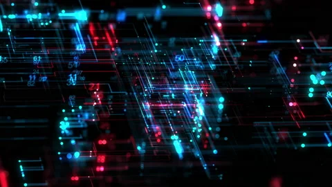 Abstract CPU Lines Structure Glowing Blue Red Colors. Extreme Macro Close-up Stock Footage 208000054