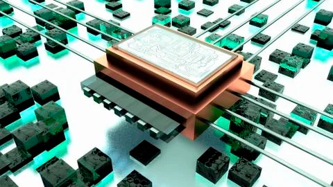 Abstract CPU microprocessor. Technology background. 3D rendering Stock Illustration