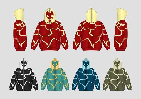Abstract Cracked Pattern Zip Up Hoodie Vector Mockup Multi View Mockup Set Stock Illustration