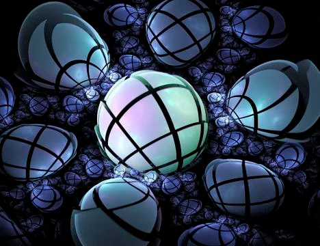 Abstract crackled balls on black background. Computer-generated fractal in em Stock Illustration