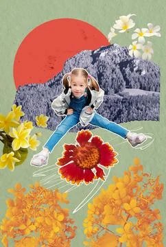 Abstract creative artwork template collage of excited smiling positive happ.. Stock Photos