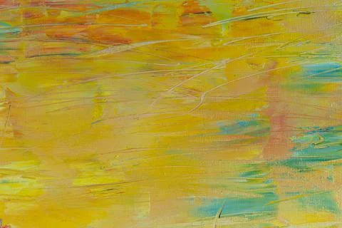 Abstract creative background: chaotic stains of oil paint on linen canvas wit Stock Photos