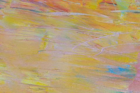 Abstract creative background: chaotic stains of oil paint on linen canvas wit Stock Photos