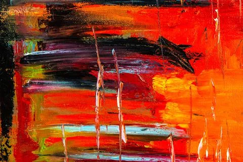 Abstract creative background: streaks and strokes of bright oil paint on line Stock Photos