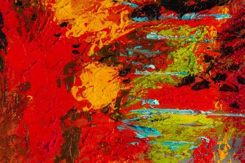 Abstract creative background: streaks and strokes of bright oil paint on line Stock Photos