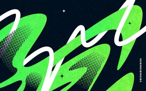 Abstract Creative Background with Wavy Lines, Halftones and Texture Effects Illustrazione stock