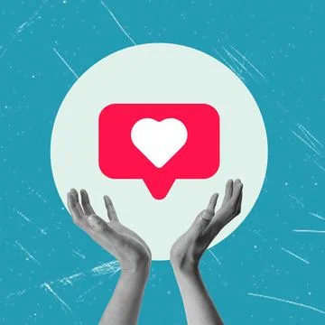Abstract creative collage, template art of hands holding a heart. Stock Photos
