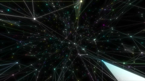 Abstract creative cosmic background with neon luminous particles in motion on Stock Footage 113911920