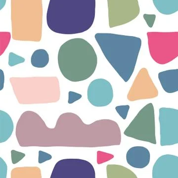Abstract creative freehand colored shapes seamless pattern. Illustrazione stock