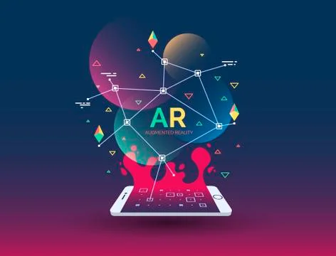 Abstract creative illustration with augmented reality phone Stock Illustration