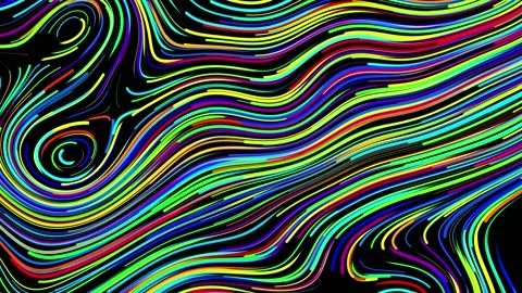 Abstract creative looped bg with curled lines like trails of different colors Stock Footage 141665636