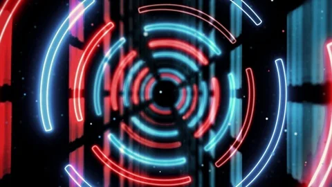 Abstract creative neon, led tunnel with round, circular shapes. Video stock 114016869