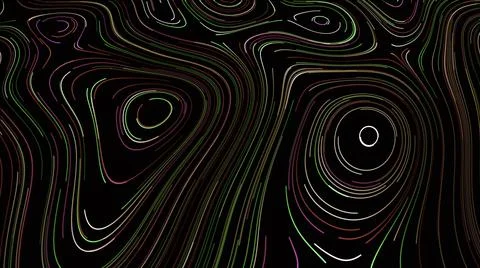 Abstract creative neon lines making colorful trails on black surface. Motion Illustrazione stock