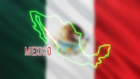 Abstract creative neon Mexico map. Glowing shiny led light of outline Mexican Stock Footage 116027324