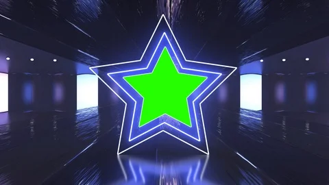 Abstract creative neon,led light tunnel and neon star shapes with green screen Stock Footage 115125692