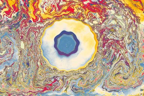 Abstract creative round marble pattern texture. Traditional art of Ebru marbl Stock Photos