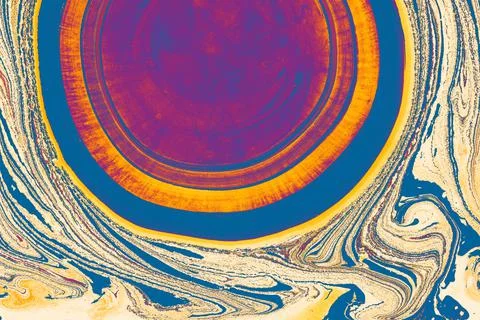 Abstract creative round marble pattern texture. Traditional art of Ebru marbl Stock Photos