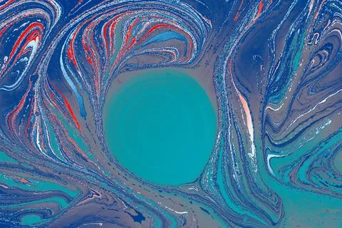 Abstract creative round marble pattern texture. Traditional art of Ebru marbl Stock Photos