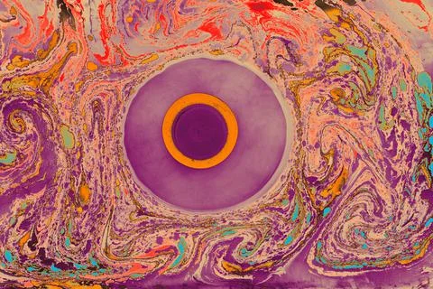 Abstract creative round marble pattern texture. Traditional art of Ebru marbl Stock Photos