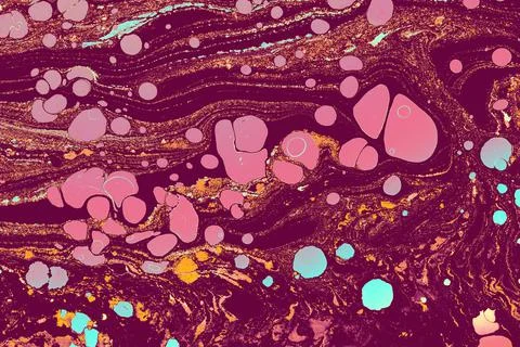 Abstract creative round marble pattern texture. Traditional art of Ebru marbl Stock Photos