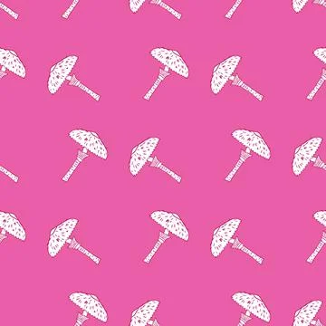 Abstract creative seamless pattern with white mushroom elements print. Bright Stockillustratie