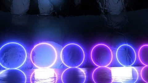 Abstract creative stage with neon circles. Glowing led light shiny spheres, Stock Footage 115124846