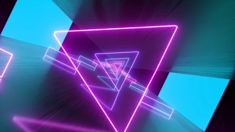 Abstract creative tunnel with neon triangle. Electronic, future tunnel Stock Footage 115124358
