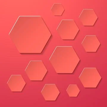 Abstract creative vector collage with coral color hexagons. 스톡 일러스트