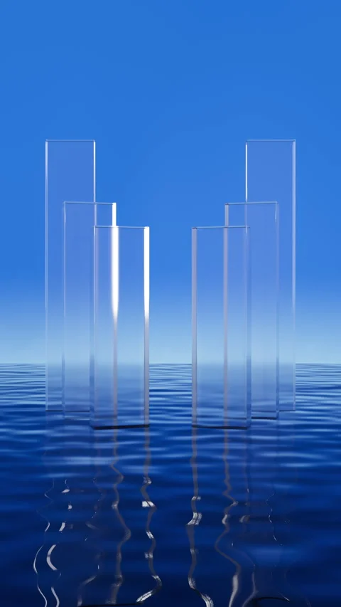 Abstract creative water surface background and glass figure, 3d rendering. Stock Footage 336144375