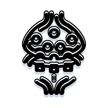 Abstract creature with multiple eyes and reaching arms Illustrazione stock