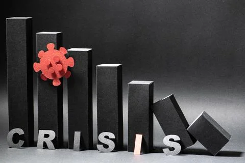 Abstract crisis 3d bar chart made in black color with red coronavirus shape Stock Photos