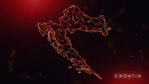 Abstract Croatia Map Digital Network Background With Red And Orange Plexus Do Illustrazione stock