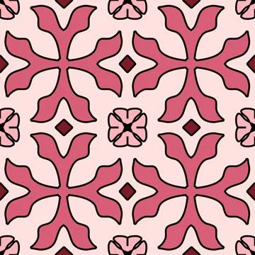 Abstract Cross and Flower (Soft Pink, Pink, Wine, Beige, Black) Stock Illustration
