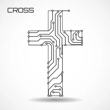 Abstract cross of circuit board. Christian symbol. Vector illustration Stock Illustration
