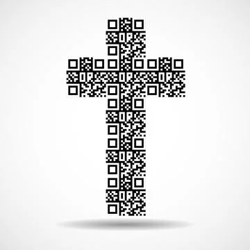 Abstract cross with Qr code. Christian Symbol. Vector logo Stock Illustration