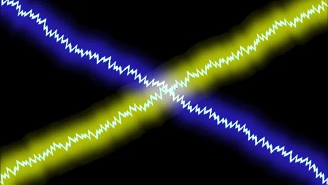 Abstract crossing energy waves animation with glowing zigzag light lines on Stock-Footage 339130689