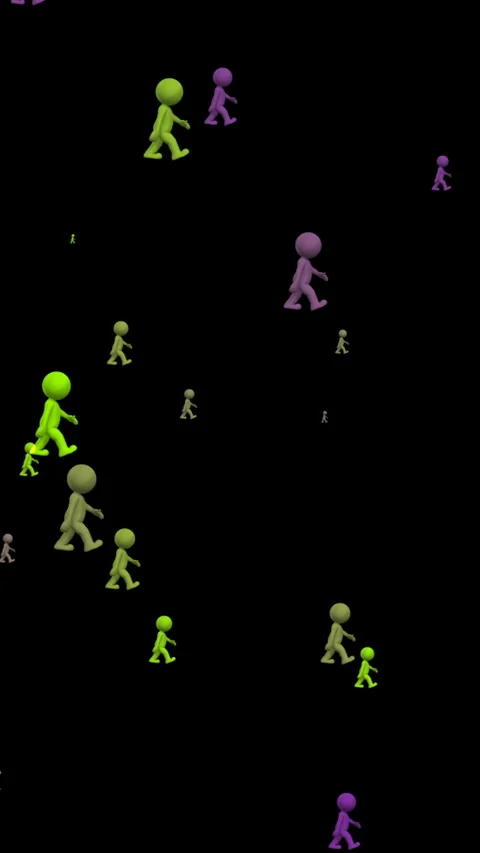 Abstract Crowd of Colorful 3D Stick Figures on Black Background Conveying C.. Stock Footage 337738353