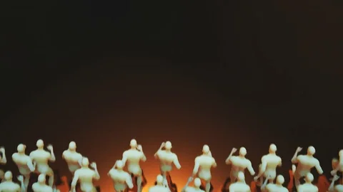 Abstract crowd of running men. Stock Footage