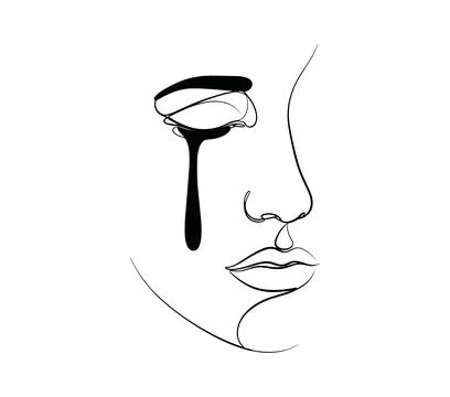 Abstract crying face. one line drawing of woman with tear. sorrow and sadness Stock Illustration