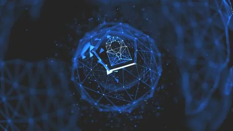 Abstract crypto cyber security technology on global network background. Digital Stock Illustration