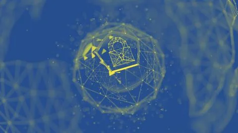 Abstract crypto cyber security technology on global network background. Digital Stock Illustration