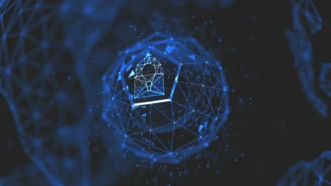 Abstract crypto cyber security technology on global network background. Digital Stock Illustration