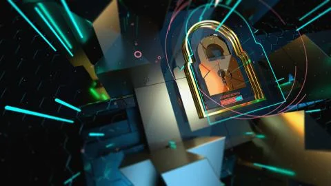 Abstract crypto cyber security technology on global network background. Digital Stock Illustration