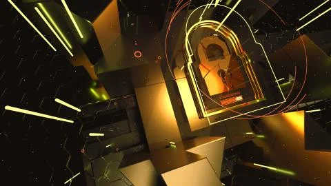 Abstract crypto cyber security technology on global network background. Digital Stock Illustration