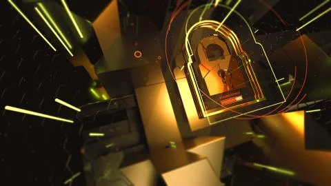 Abstract crypto cyber security technology on global network background. Digital Stock Illustration