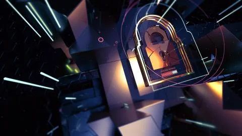 Abstract crypto cyber security technology on global network background. Digital Stock Illustration