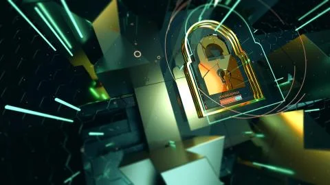 Abstract crypto cyber security technology on global network background. Digital Stock Illustration